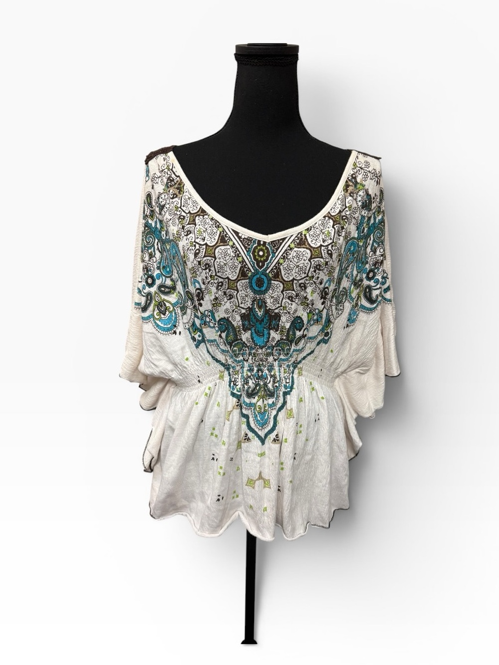 Cato XL Boho Paisley Peasant Top Crochet Lace Batwing Sleeve Blouse White - Picture 1 of 11